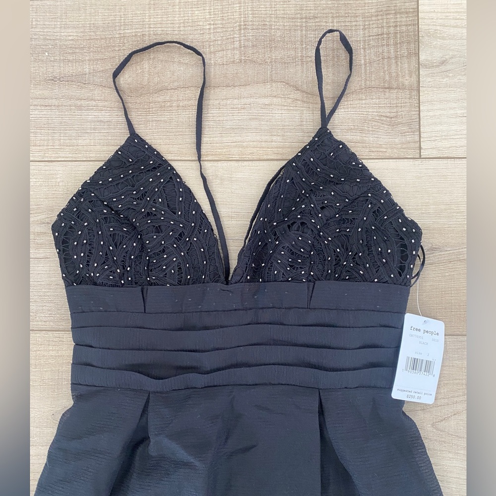 Free People Black Formal Mini Dress Beaded We Belong Together Fit & Flare